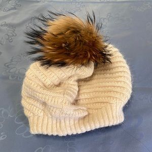 Linda Richards Fur tassle Beanie hat